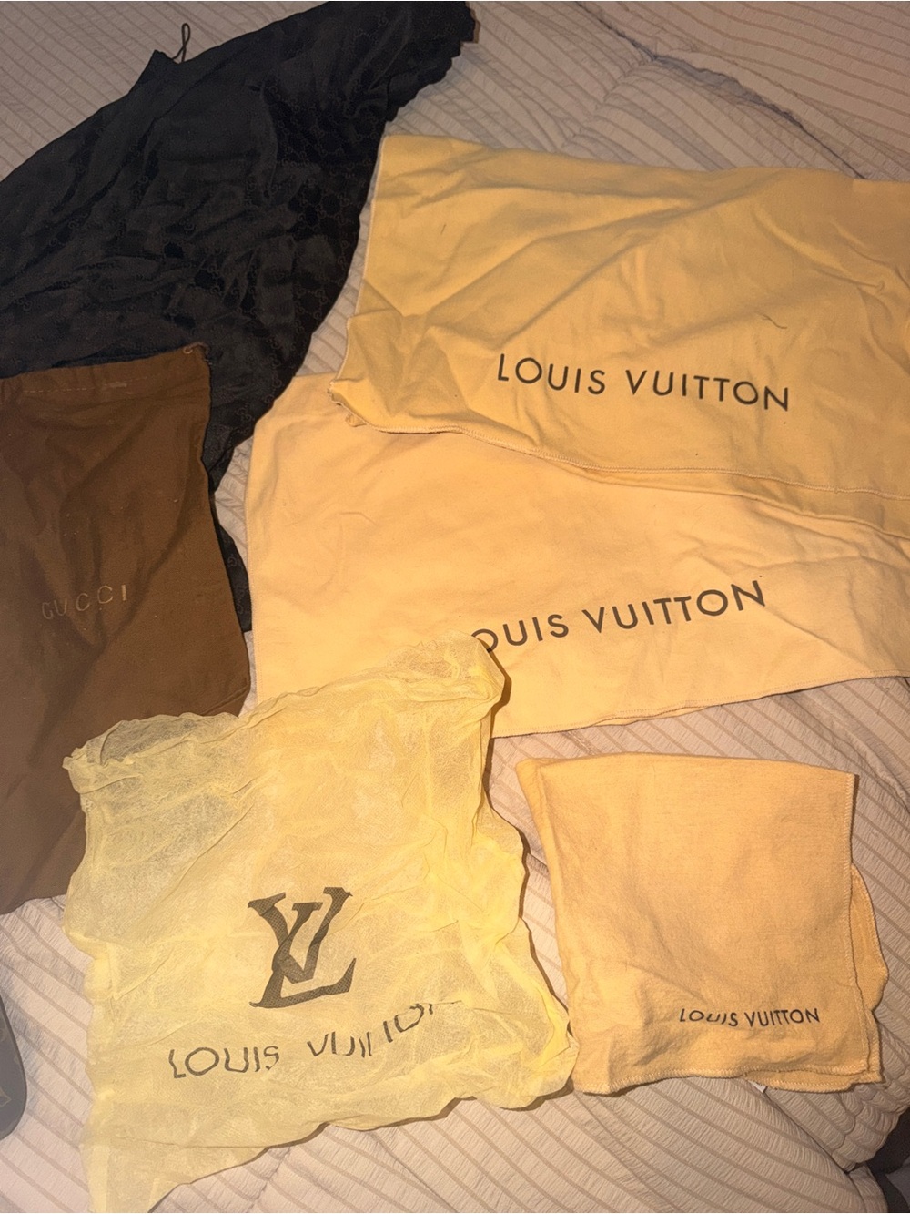 Louis Vuitton Yellow and Brown Kids Bottoms Dust Bag Set